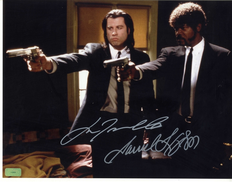 John Travolta and Samuel L. Jackson Signed 14'' x 11'' Photo From ''Pulp Fiction''